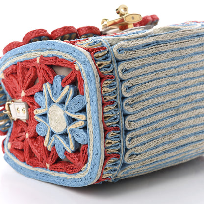 Dolce & Gabbana Raffia Crochet Embroidered Padlock Flap Satchel Multicolor 6 of 9
