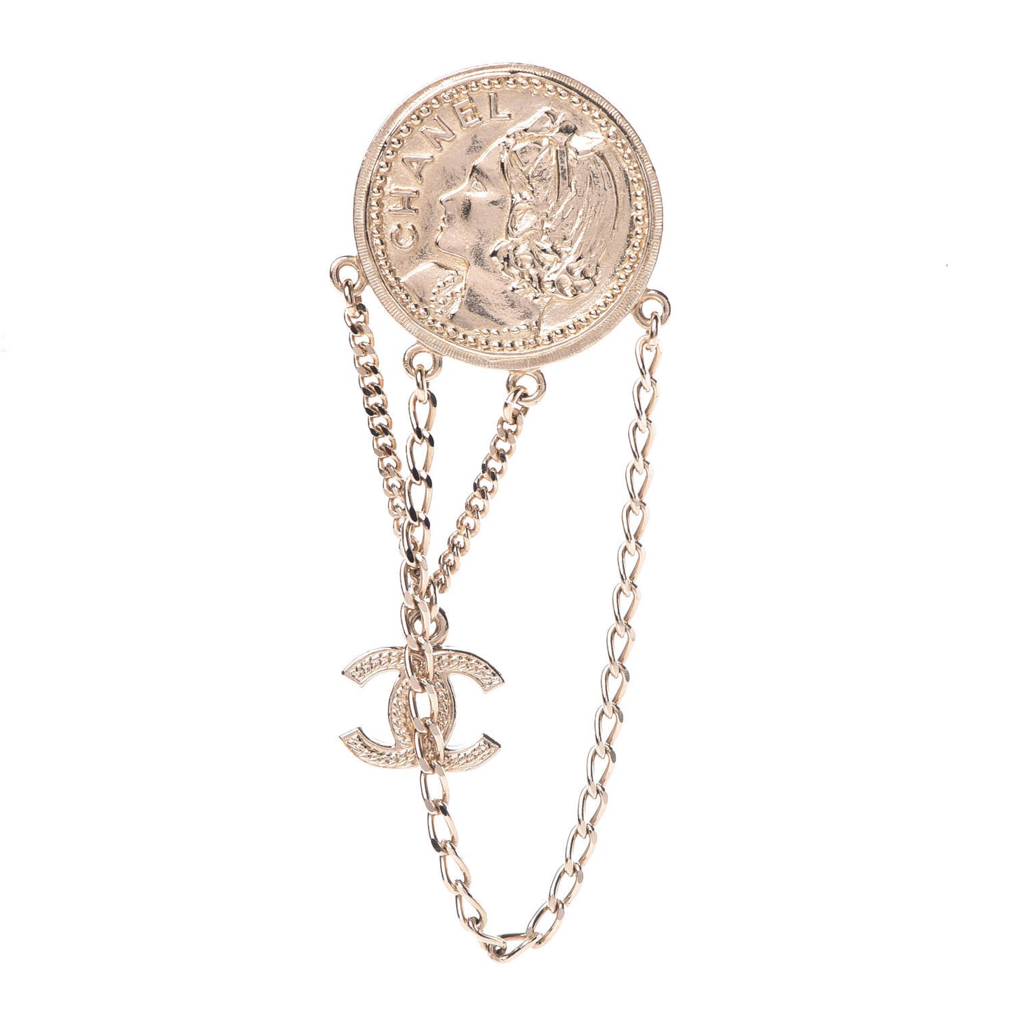 Medallion Chain CC Brooch Light Gold