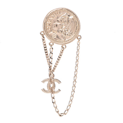 Chanel Medallion Chain CC Brooch Light Gold 1 of 3
