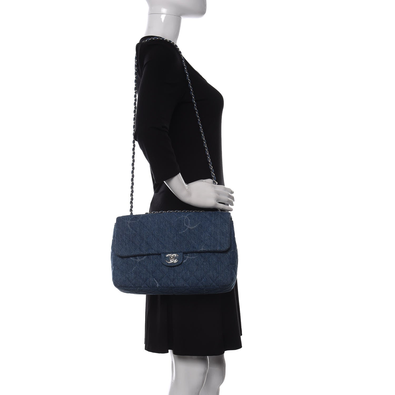 Chanel Denim Quilted CC Print Jumbo Single Flap Blue 2 of 11