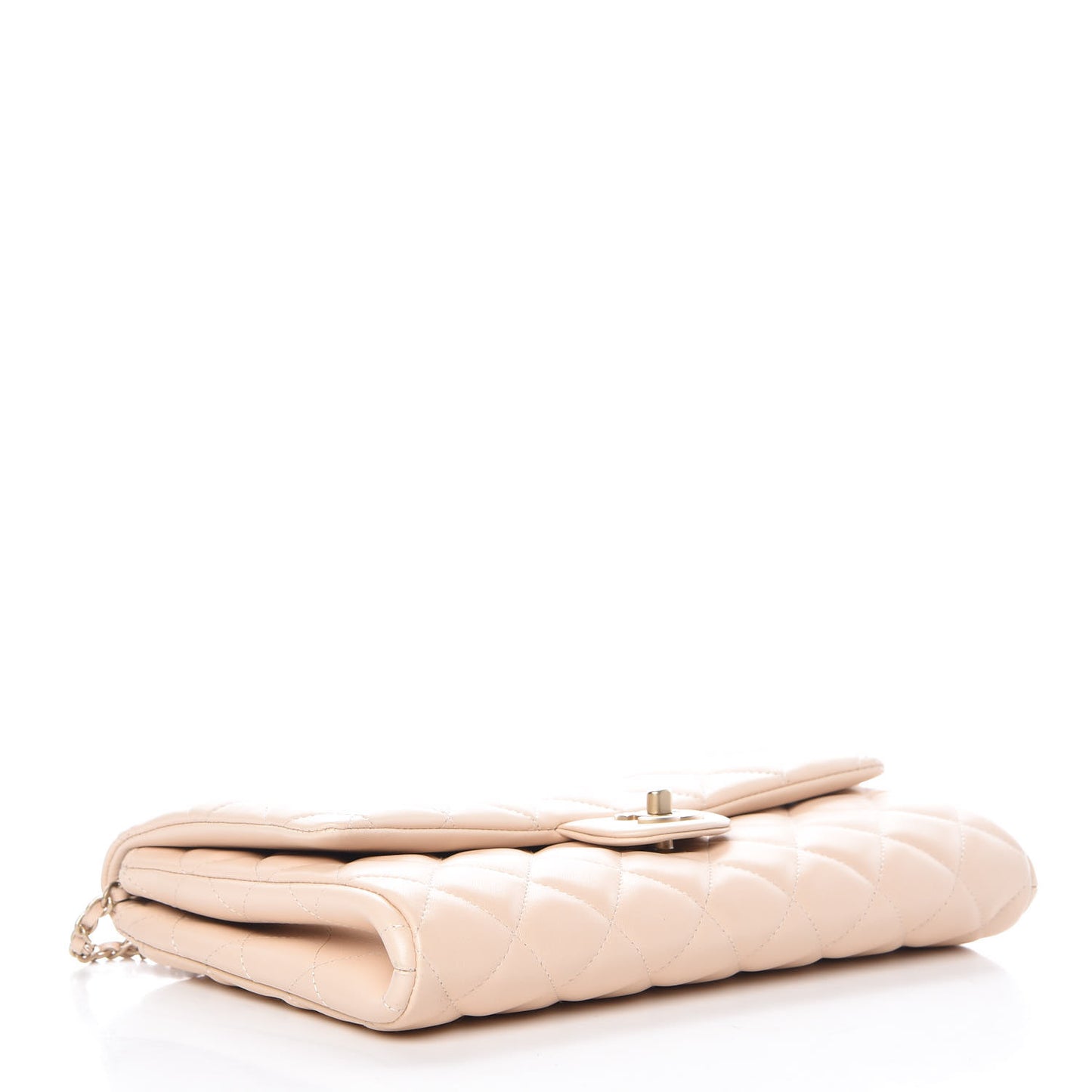 Lambskin Quilted Clutch With Chain Flap Beige Clair