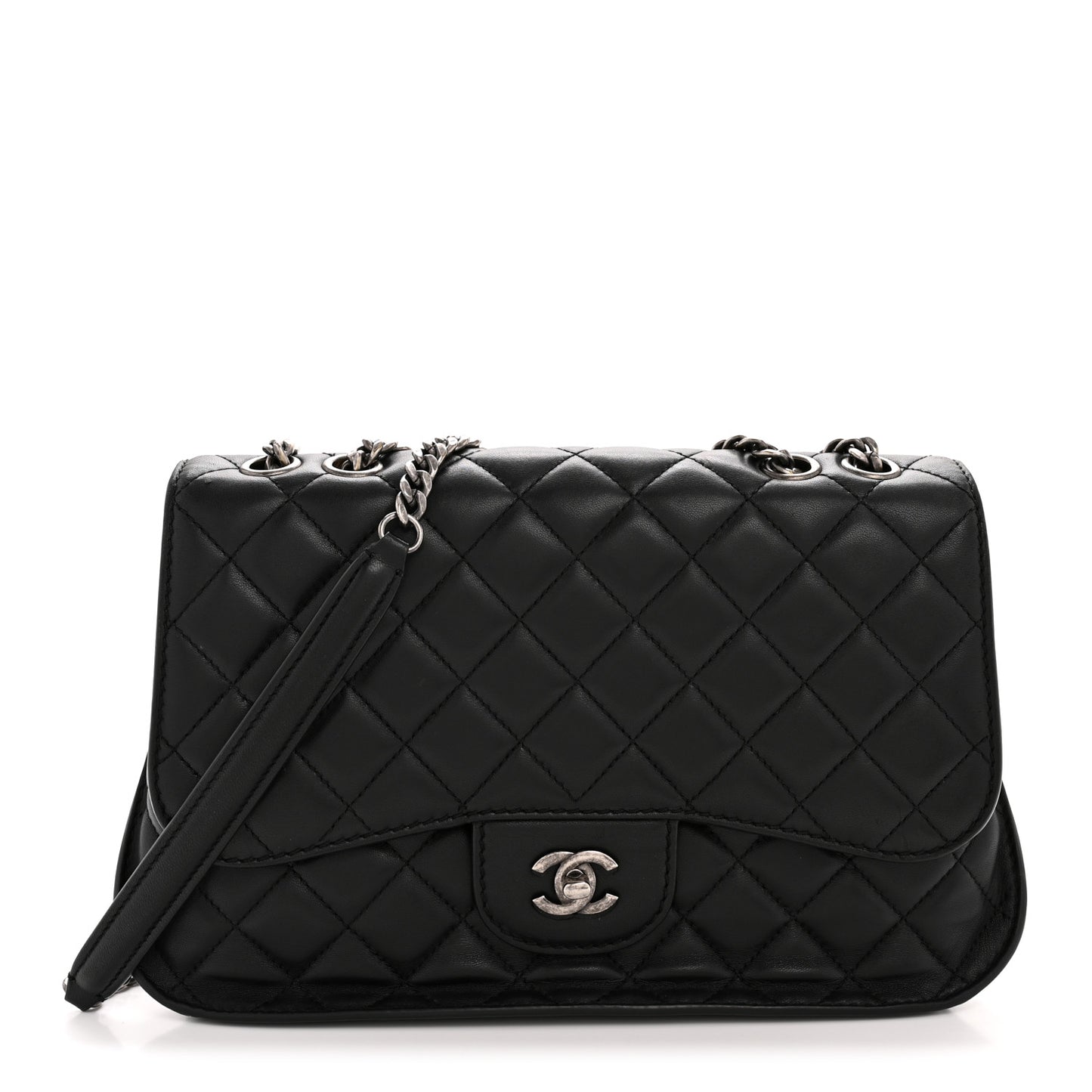 Lambskin Quilted Large Natural CC Flap Black