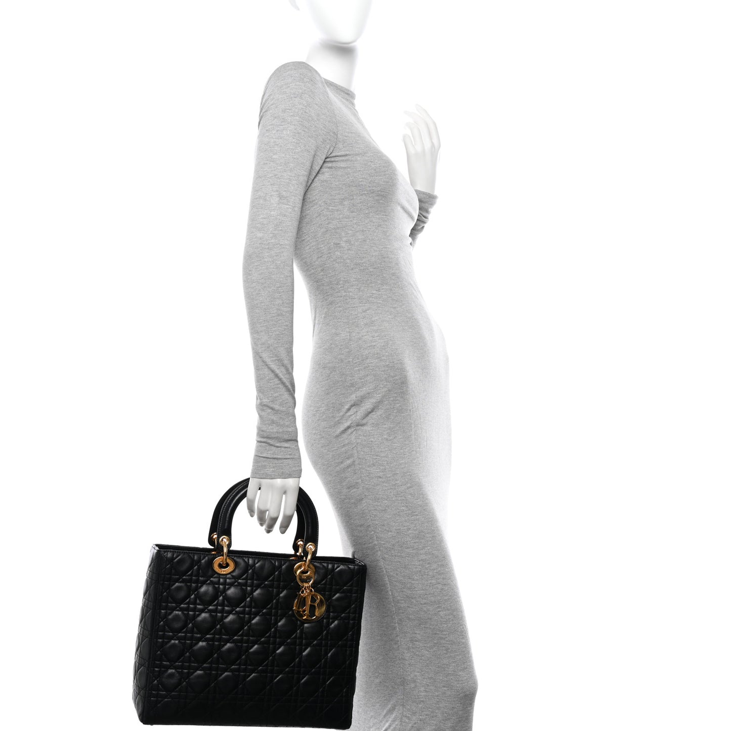 CHRISTIAN DIOR Lambskin Cannage Large Lady Dior Black