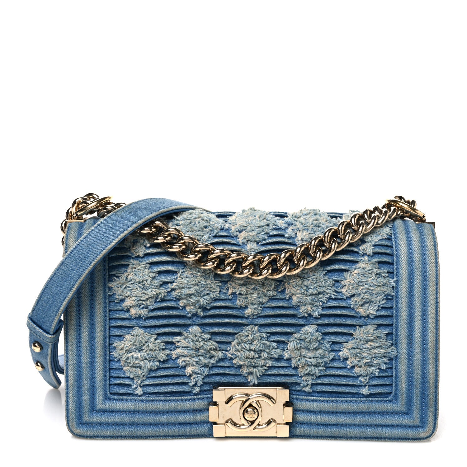 Chanel Denim Pleated Medium Boy Flap Light Blue 1 of 10