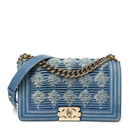 Chanel Denim Pleated Medium Boy Flap Light Blue 1 of 10