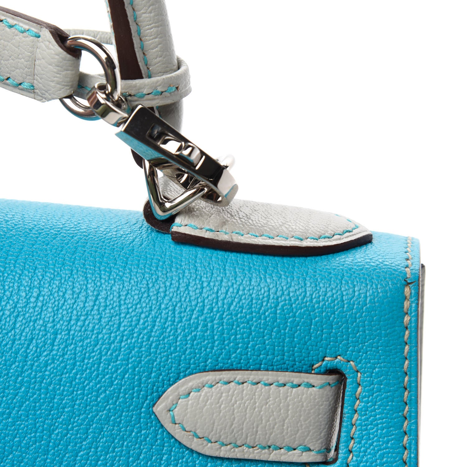 Hermes Chevre Mysore Horseshoe Kelly Sellier 28 Turquoise Gris Perle 7 of 11