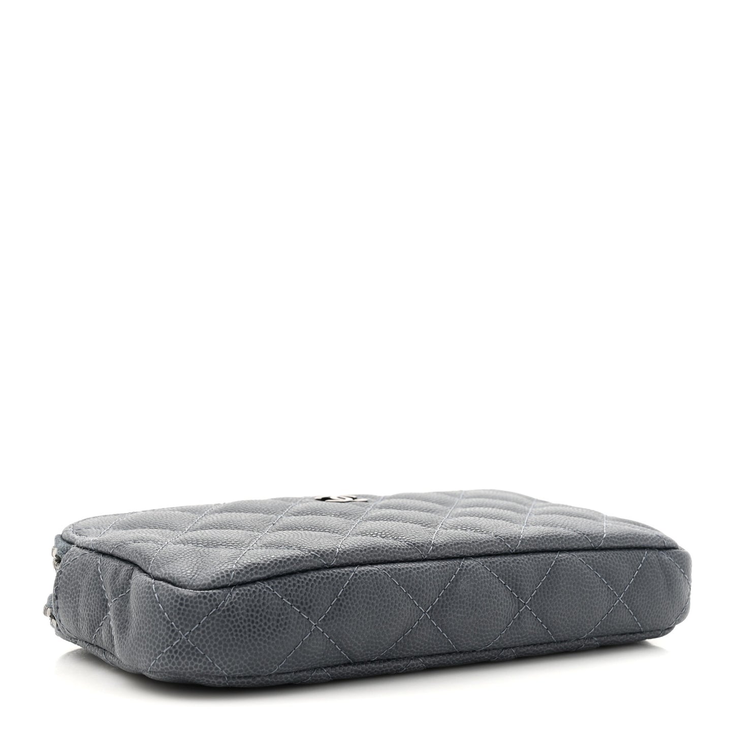 Caviar Quilted Small Clutch With Chain Grey