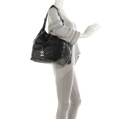 Chanel Glazed Calfskin On The Road Drawstring Tote Black 2 of 12