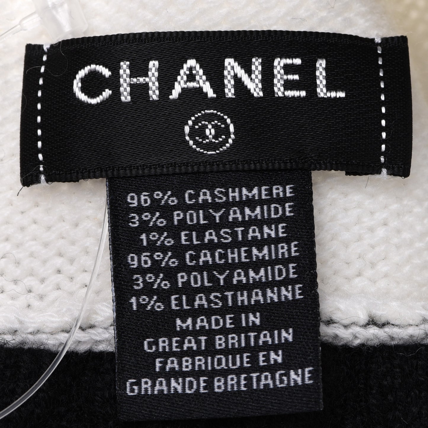 Cashmere Quilted CC Beanie Hat White Black