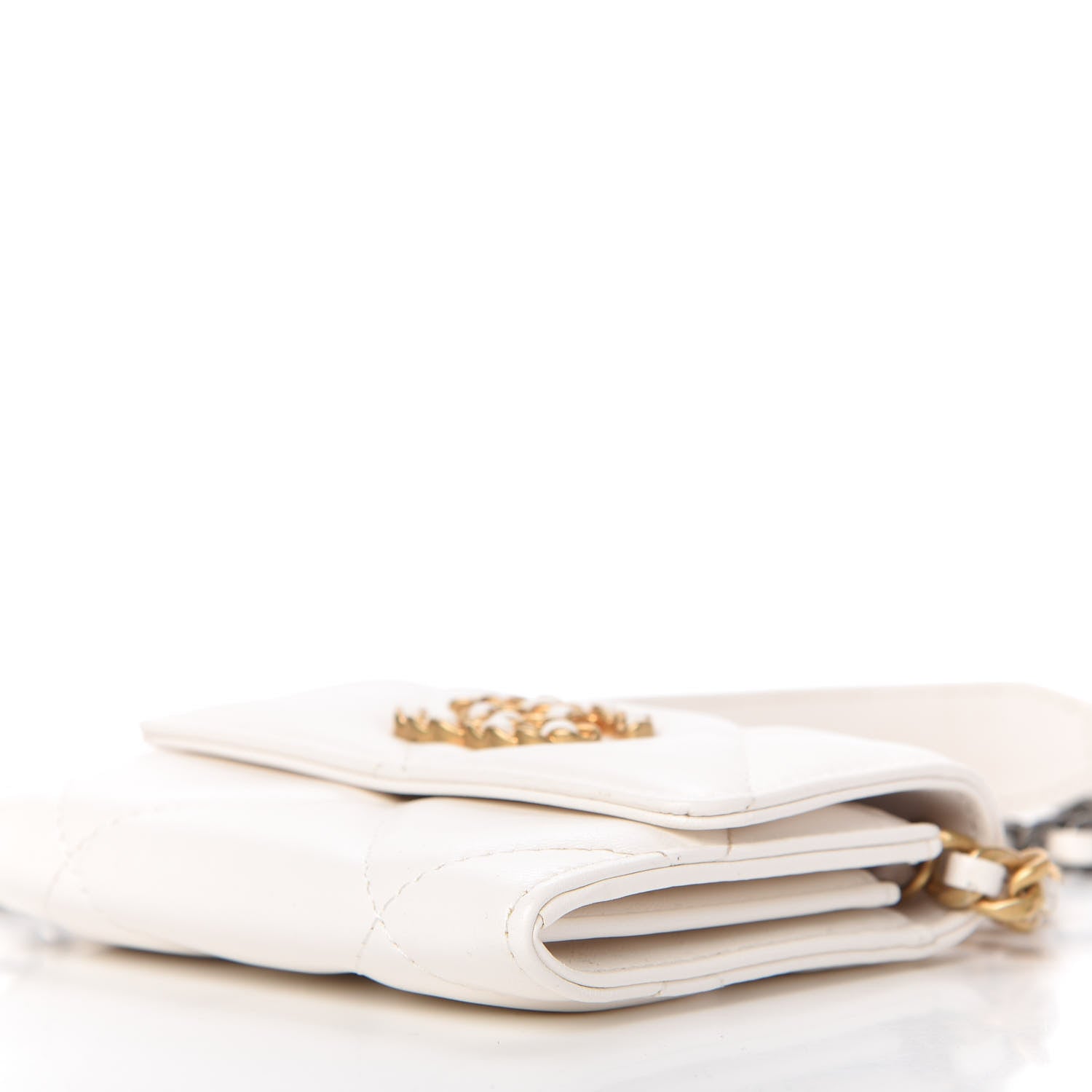 Chanel Shiny Goatskin Quilted Chanel 19 Flap Coin Purse With Chain White 7 of 11