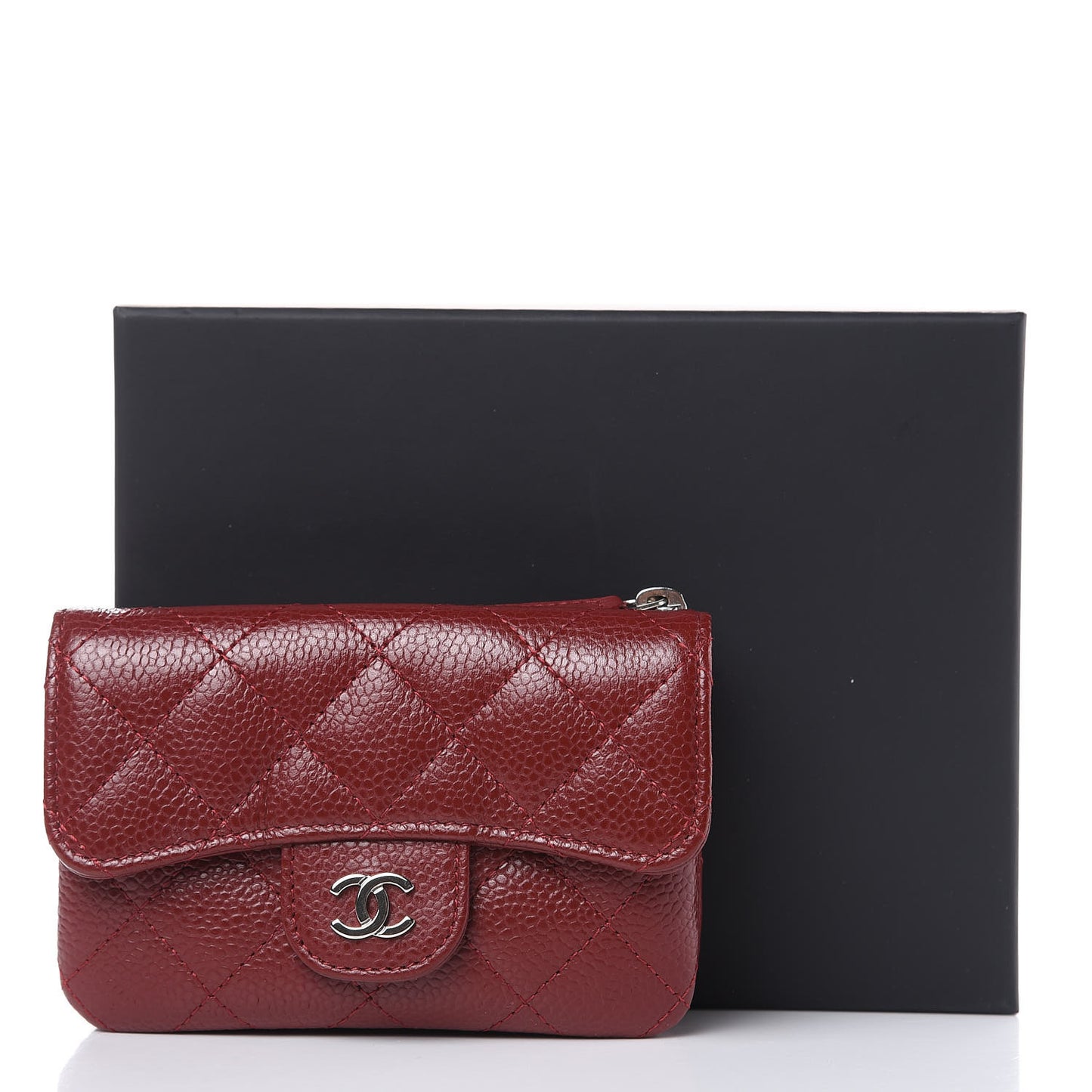 Caviar Quilted Coin Purse Dark Red