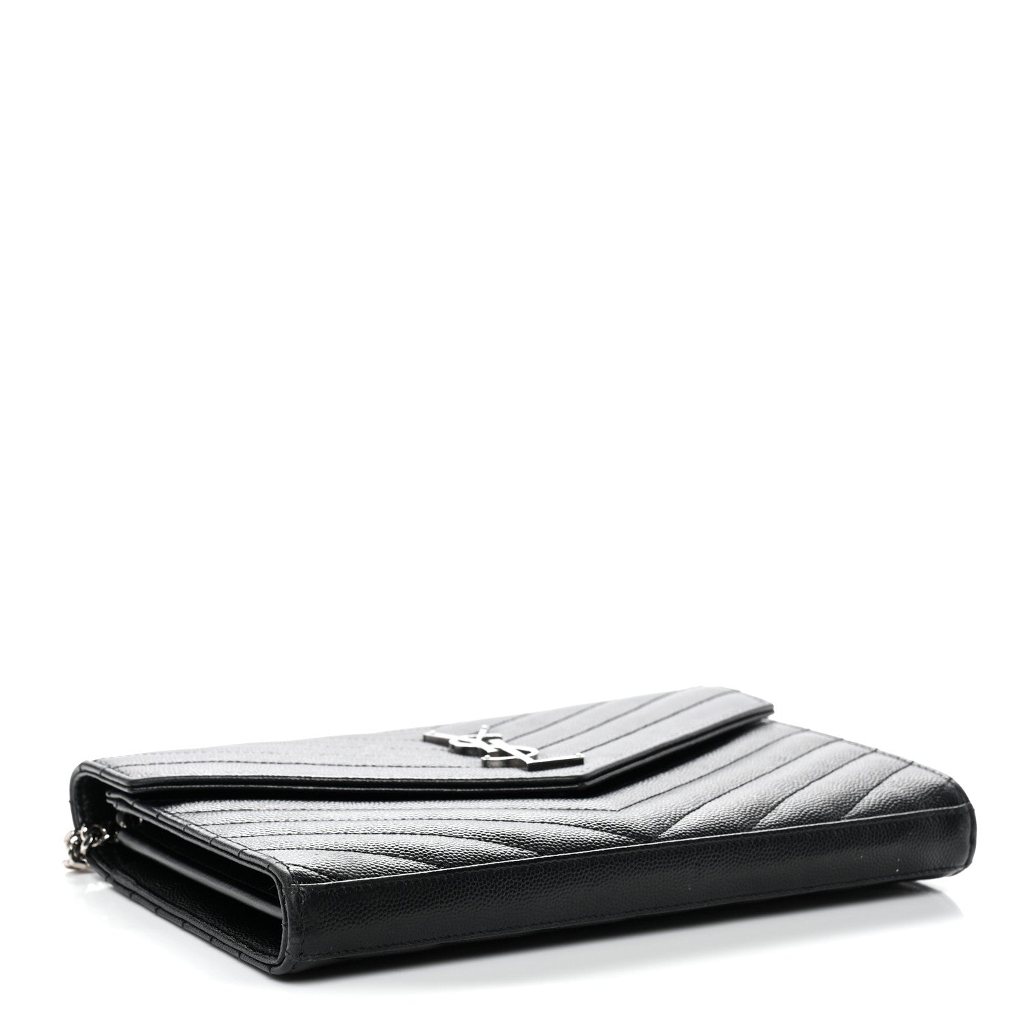 Saint Laurent Grain De Poudre Matelasse Chevron Monogram Chain Wallet Black 4 of 11