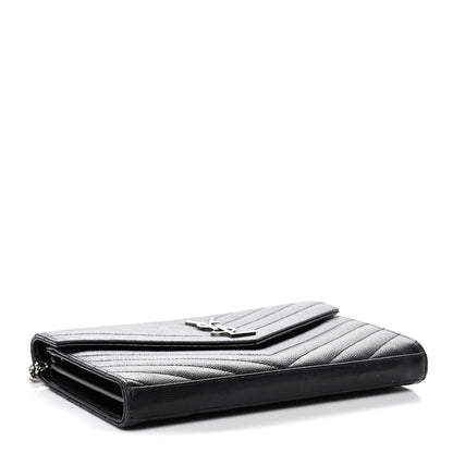 Saint Laurent Grain De Poudre Matelasse Chevron Monogram Chain Wallet Black 4 of 11
