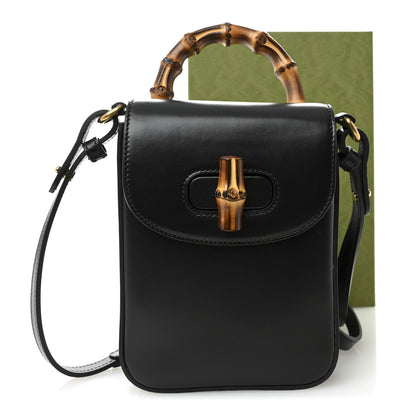 Gucci Calfskin Mini Bamboo Top Handle 3 Way Shoulder Bag  Black 11 of 11