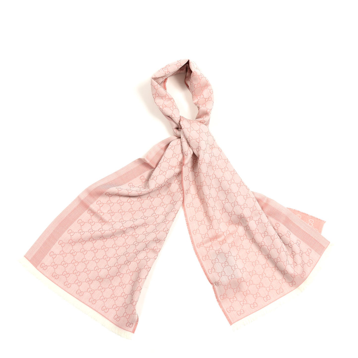 Wool Jacquard Monogram Fringe Scarf Rose