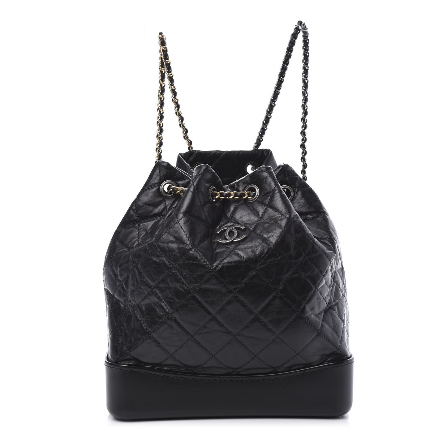 Aged Calfskin Quilted Gabrielle Backpack Black