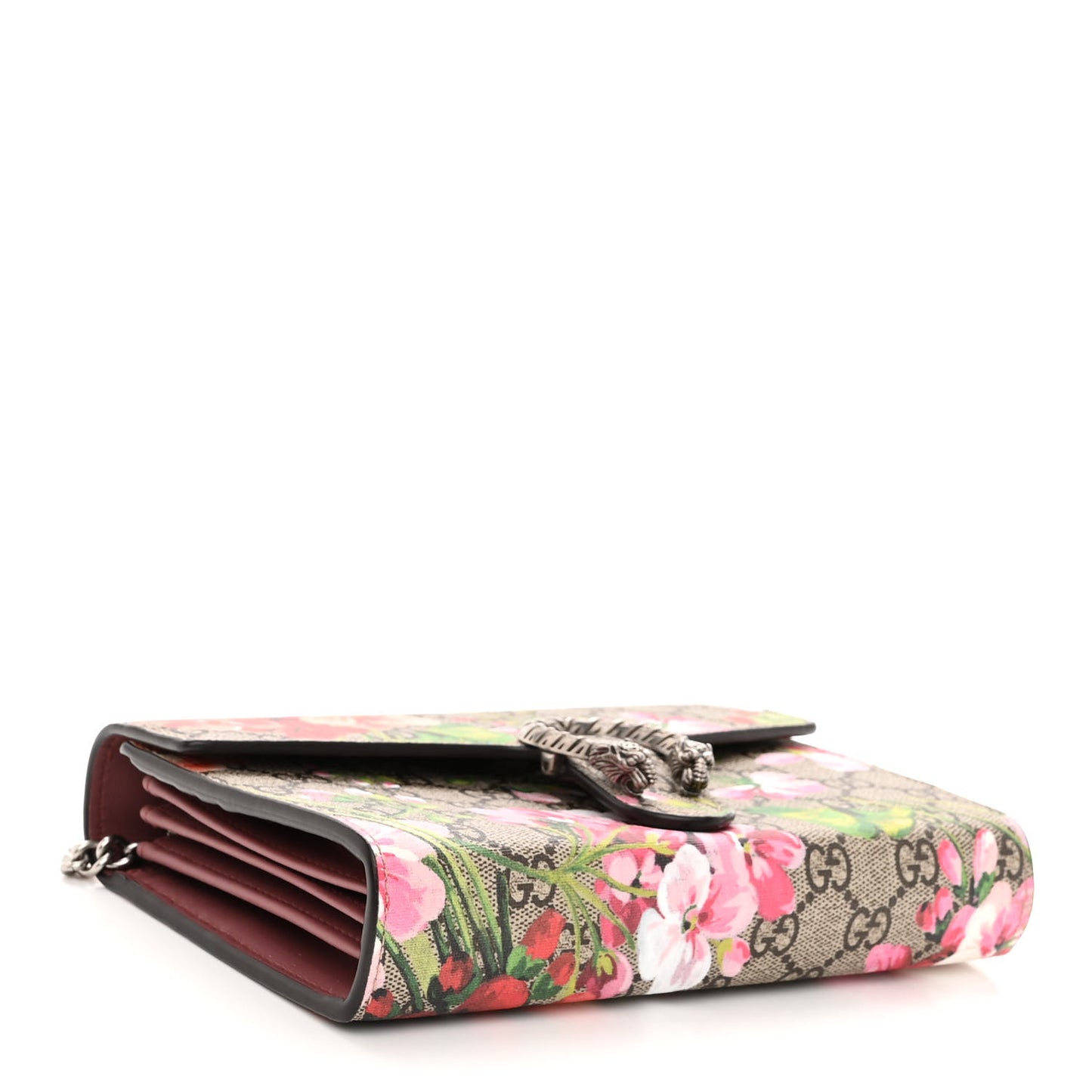GG Supreme Monogram Blooms Mini Dionysus Chain Wallet Beige Multicolor Dry Rose