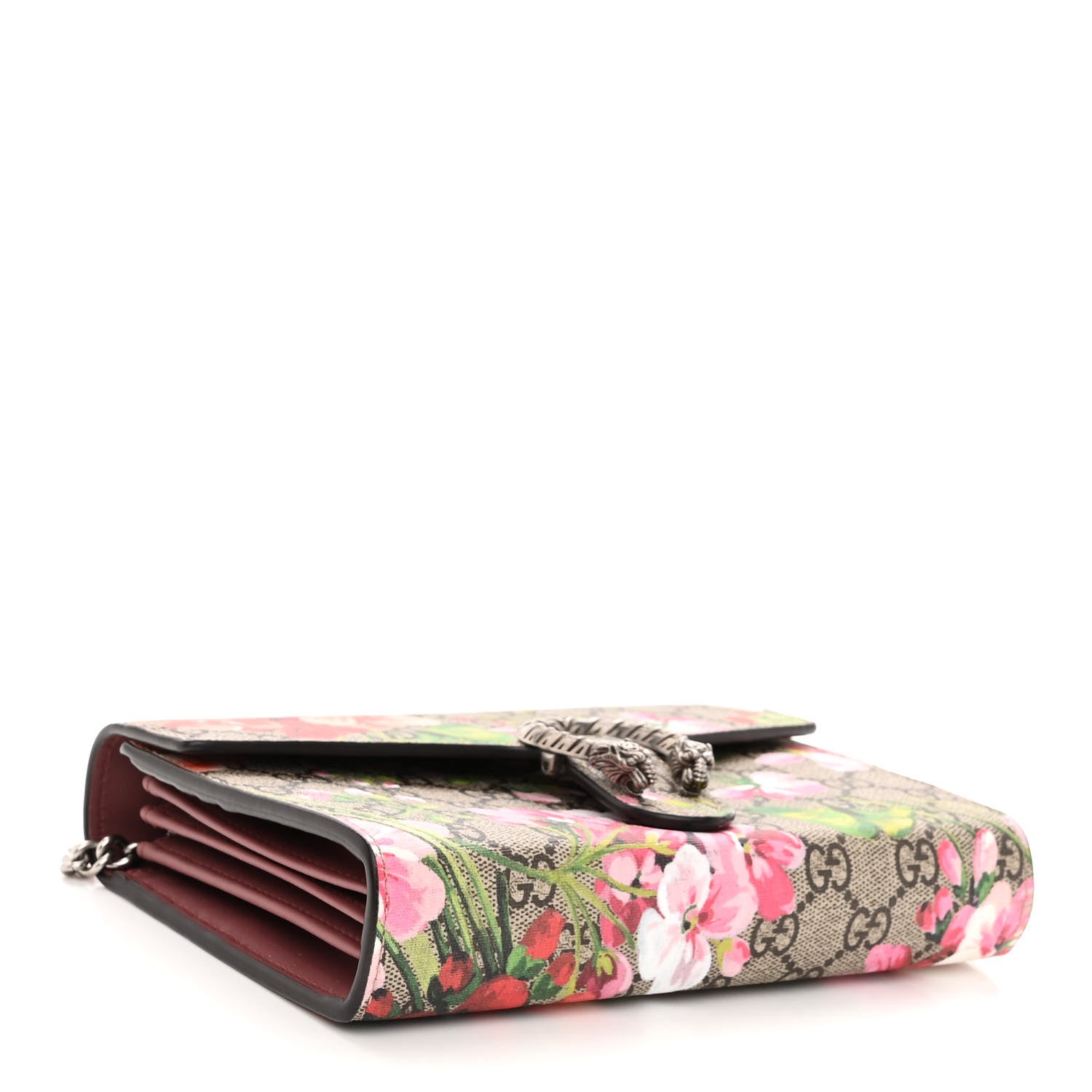 Gucci GG Supreme Monogram Blooms Mini Dionysus Chain Wallet Beige Multicolor Dry Rose 4 of 12