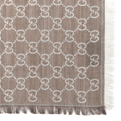 Gucci Wool Silk Monogram GGWeb Fringe Shawl Bitume Ivory 2 of 4