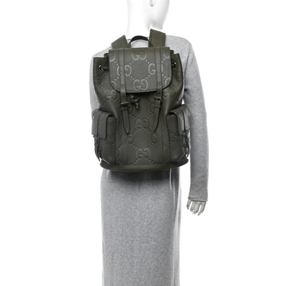 Gucci Piuma Calfskin Jumbo GG Embossed Double Buckle Backpack Dark Vintage Olive 2 of 10