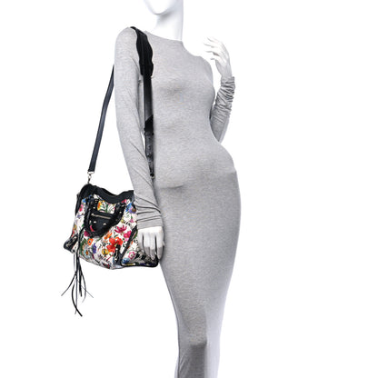 Balenciaga X GUCCI Canvas Azalea Calfskin Flora Logo Print Neo Classic Silver Hardware Medium City White Multicolor Black 2 of 11