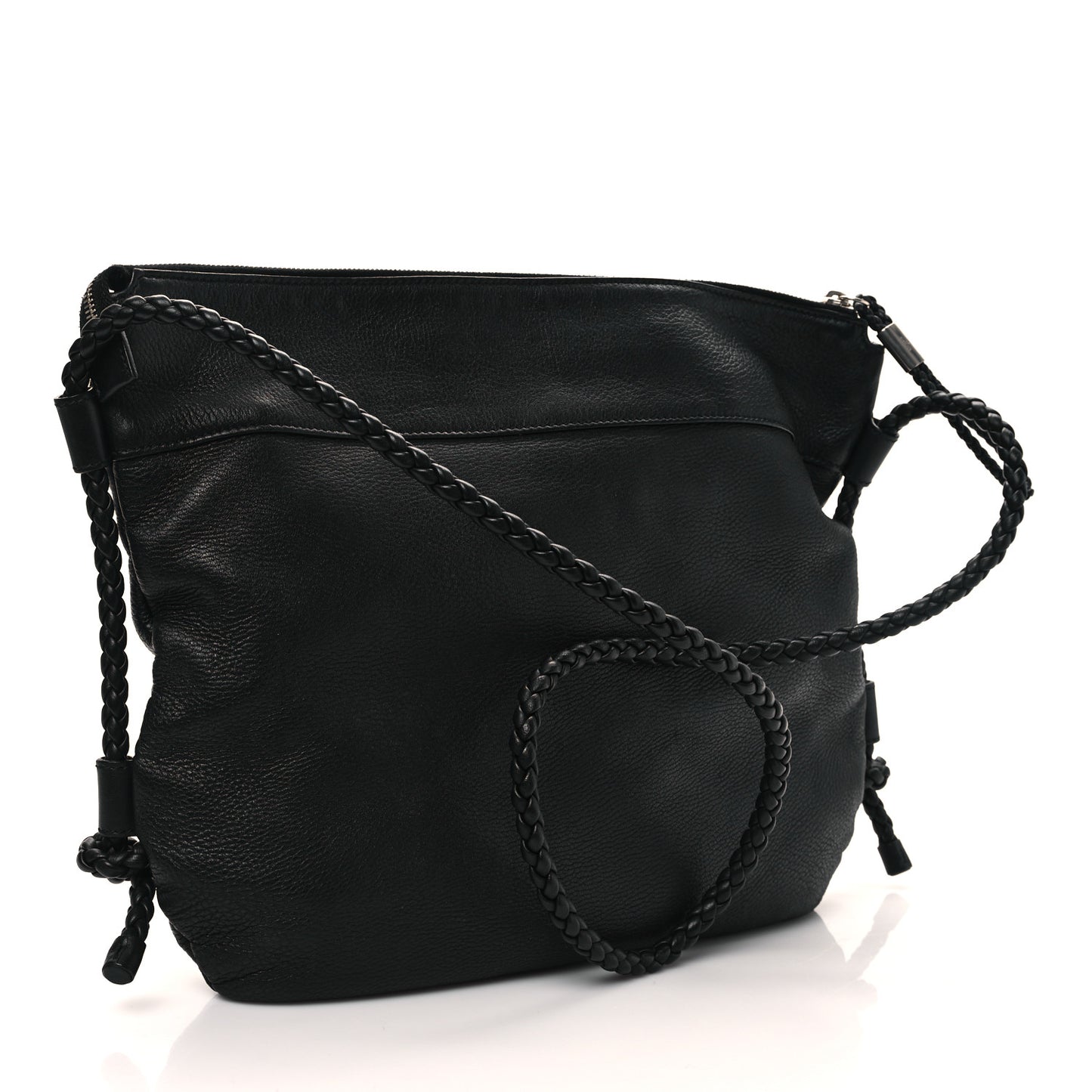 Deerskin Interlocking G Braided Messenger Bag Black
