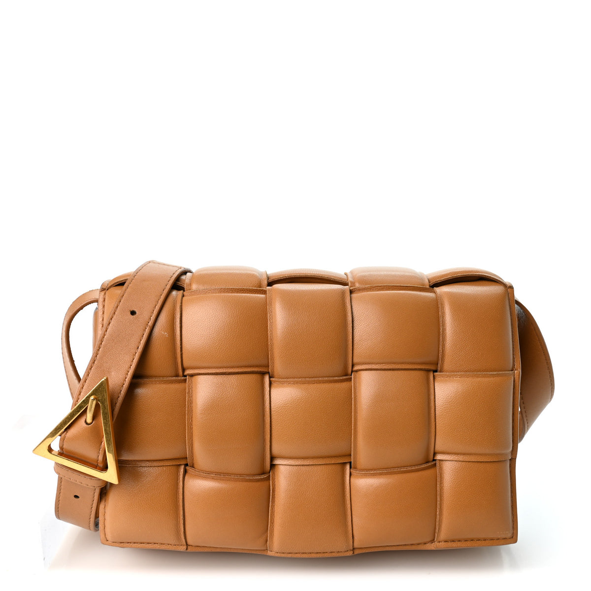 Nappa Maxi Intreccio Padded Cassette Crossbody Bag Caramel