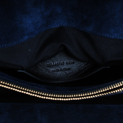 Saint Laurent Suede Mixed Matelasse Triquilt Large Monogram Envelope Satchel Navy Blue 7 of 9