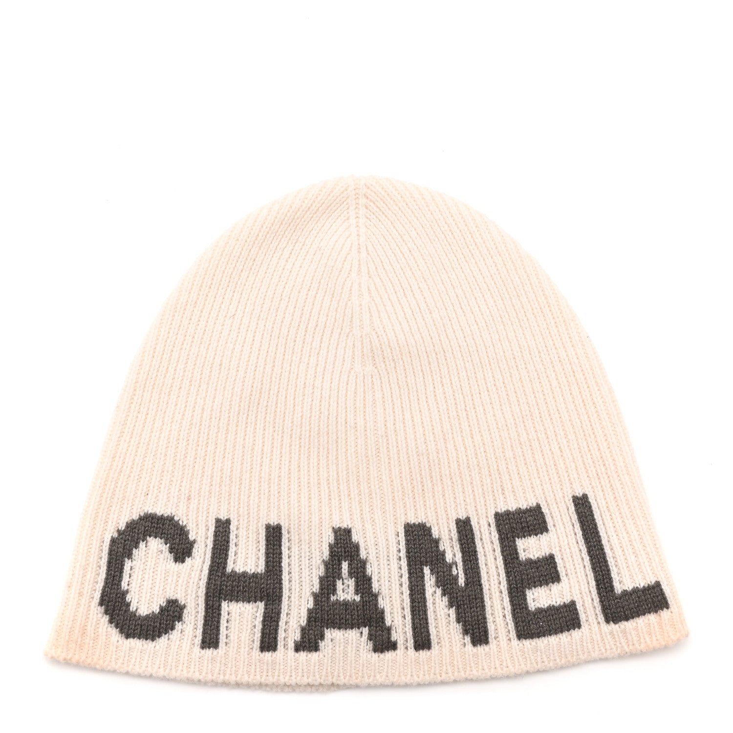 Chanel Cashmere Logo Beanie Hat White Grey 1 of 5