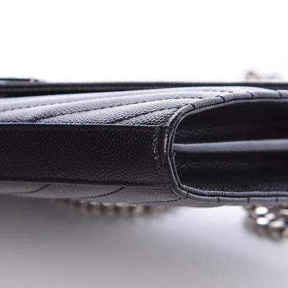 Saint Laurent Grain De Poudre Matelasse Chevron Medium Monogram Chain Wallet Black 11 of 12