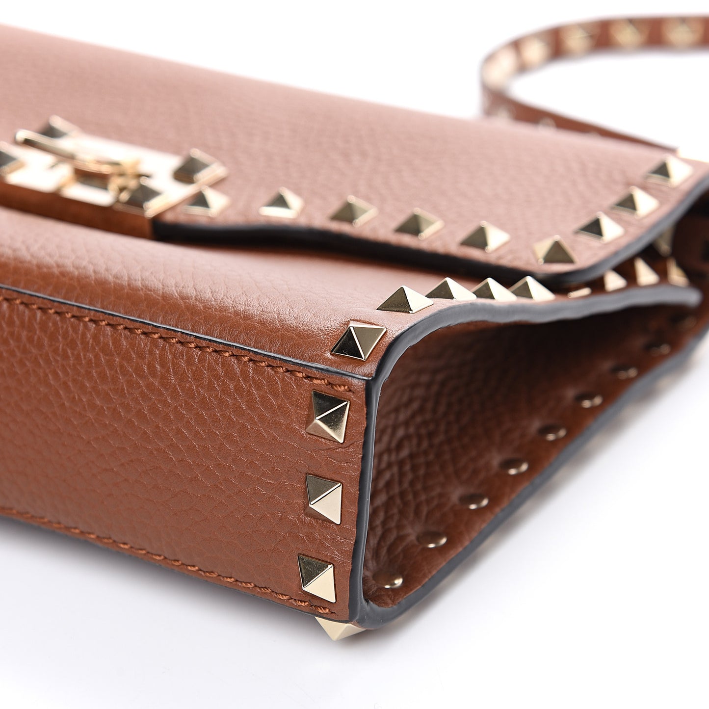 Pebbled Calfskin Medium Rockstud Flip Lock Crossbody Bag Bright Cognac