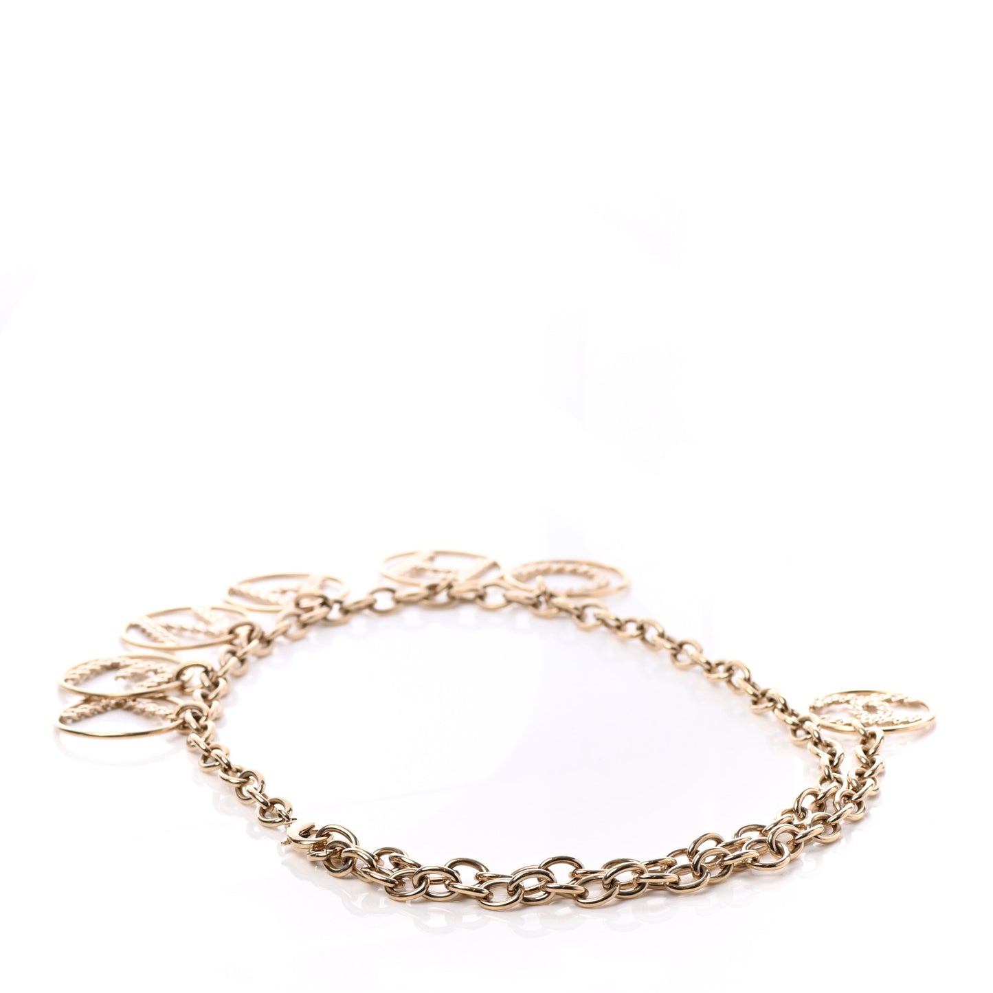 Metal Strass Crystal Chain Logo Belt Gold