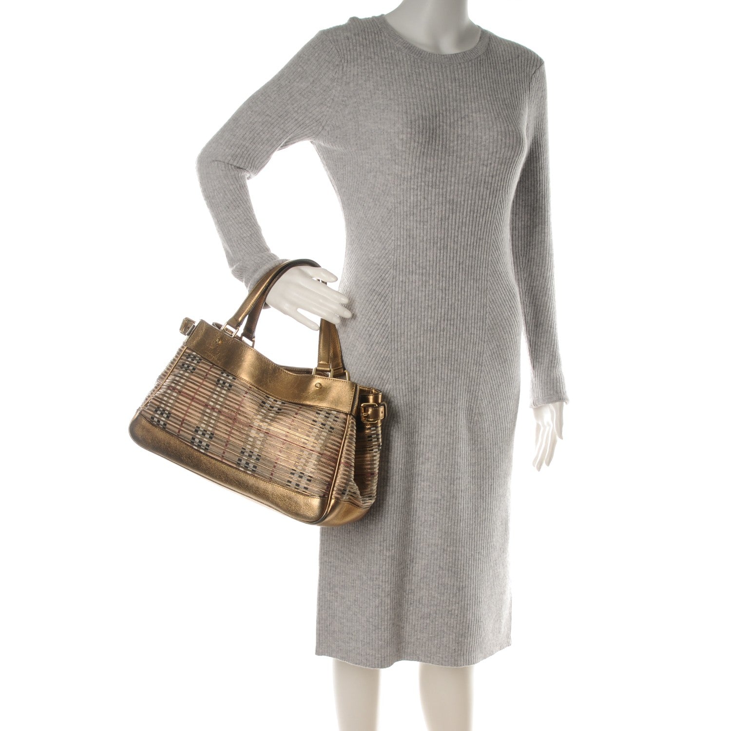 Burberry Haymarket Check Stripes Small Ravensdon Tote Gold 2 of 10