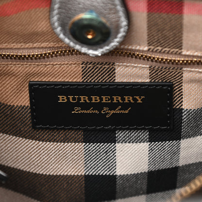 Burberry Metallic Calfskin Broguing Medium Banner Tote Silver 6 of 14