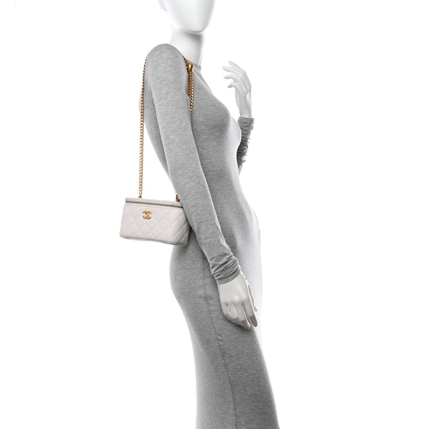 Chanel Caviar Quilted Sweetheart Vanity Case White 2 of 12