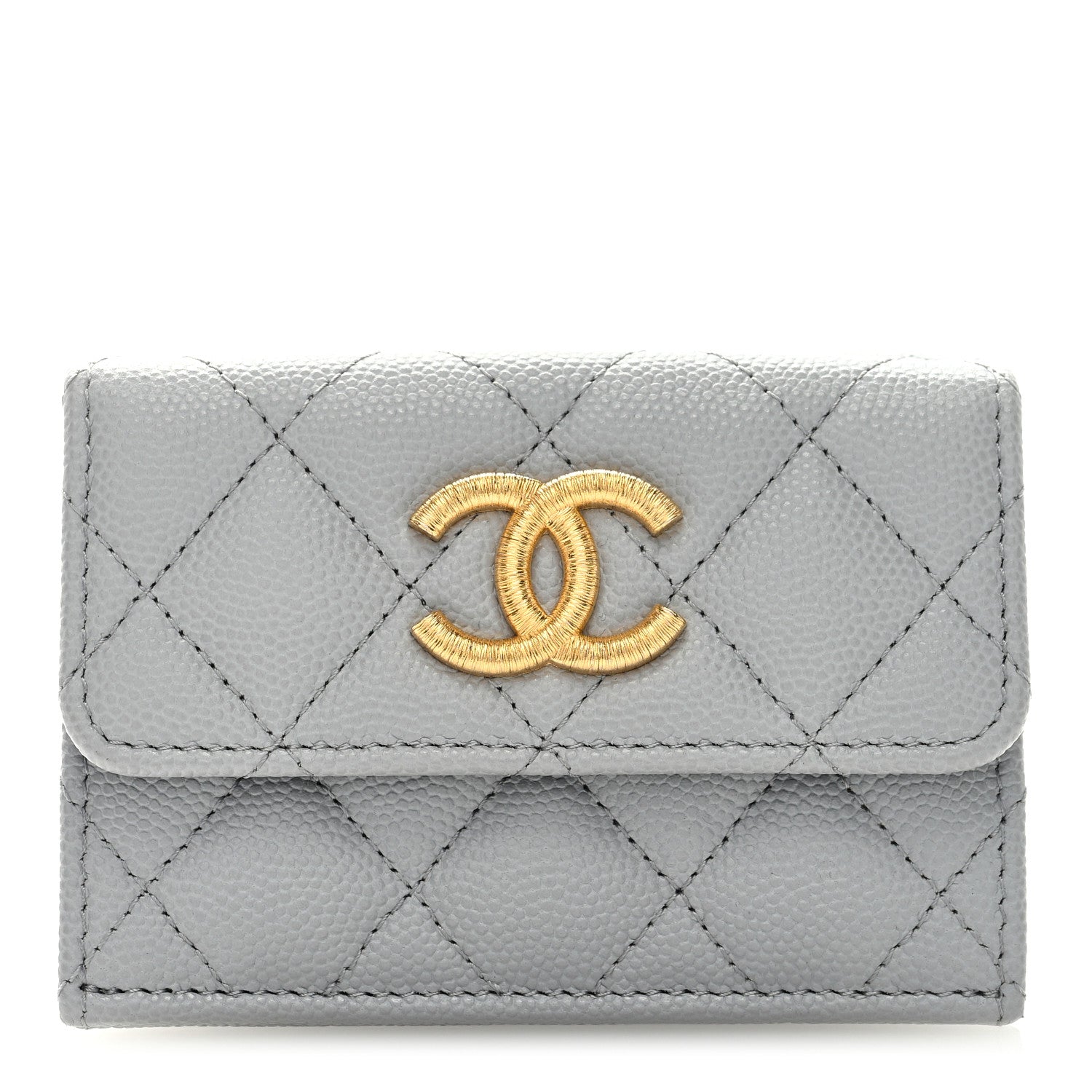 Chanel Caviar Quilted Textured CC Double Flap Wallet Grey 1 of 8