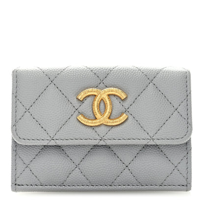 Chanel Caviar Quilted Textured CC Double Flap Wallet Grey 1 of 8