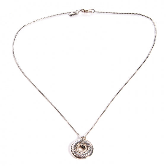 Sterling Silver Diamond Sculpted Cable Disc Necklace