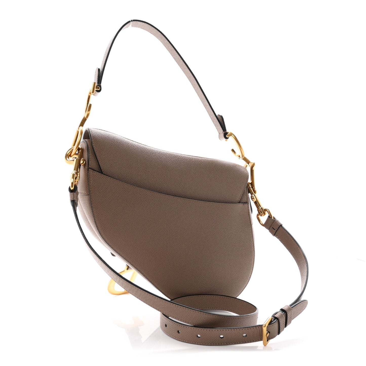 Grained Calfskin Saddle Bag With Strap Warm Taupe
