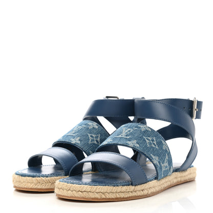 Louis Vuitton Monogram Denim Starboard Espadrille Flat Sandal 38 Blue 3 of 8