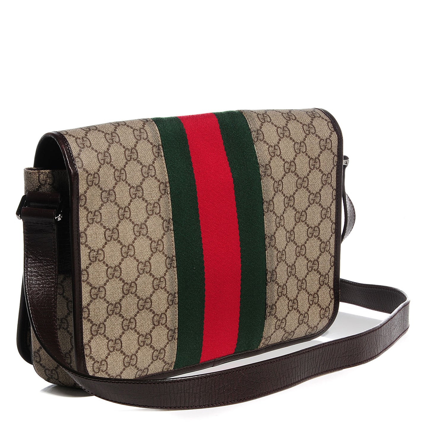 GG Plus Monogram Web Large Flap Messenger Beige Dark Brown
