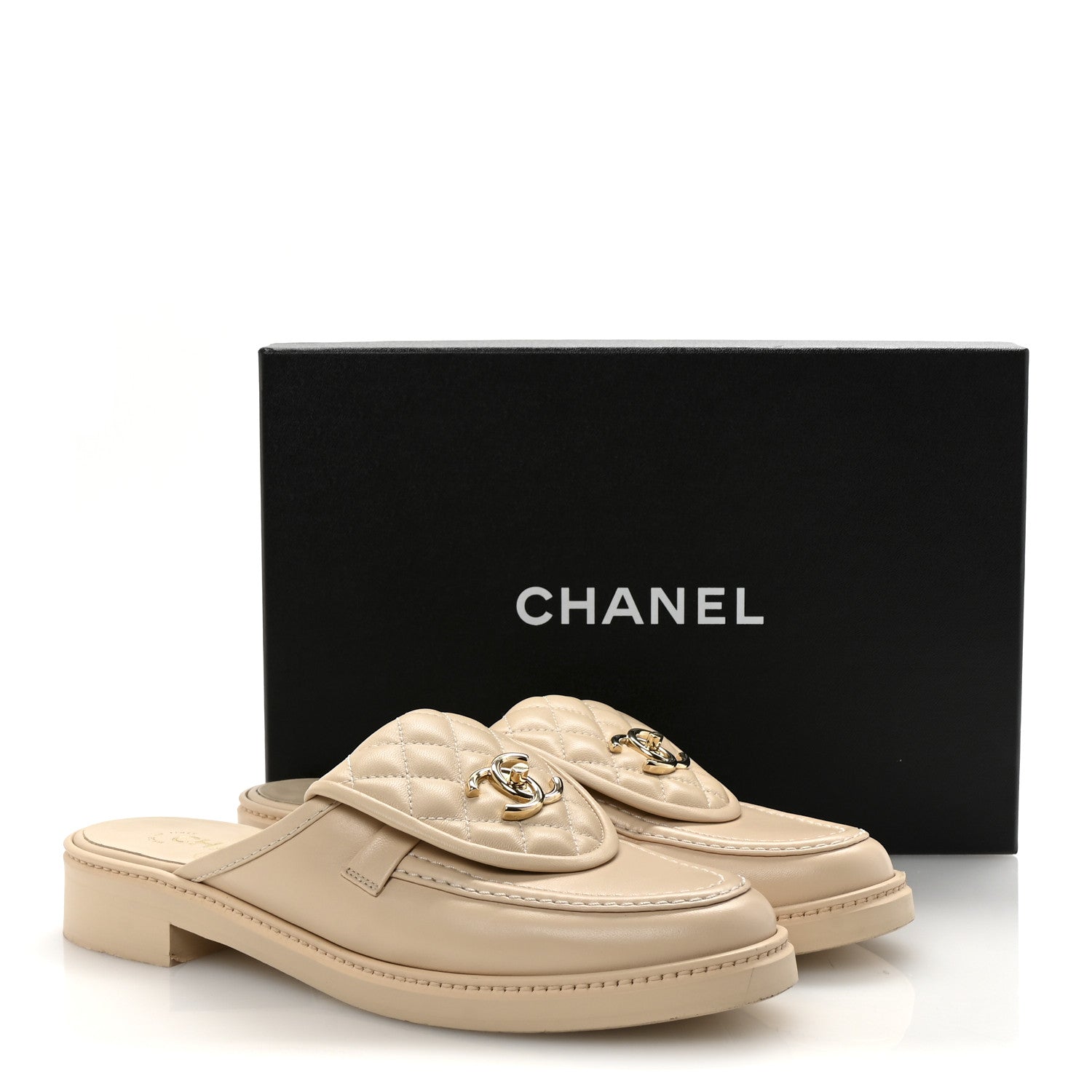 Chanel Lambskin Quilted CC Turnlock Mules 40 Light Beige 1770567