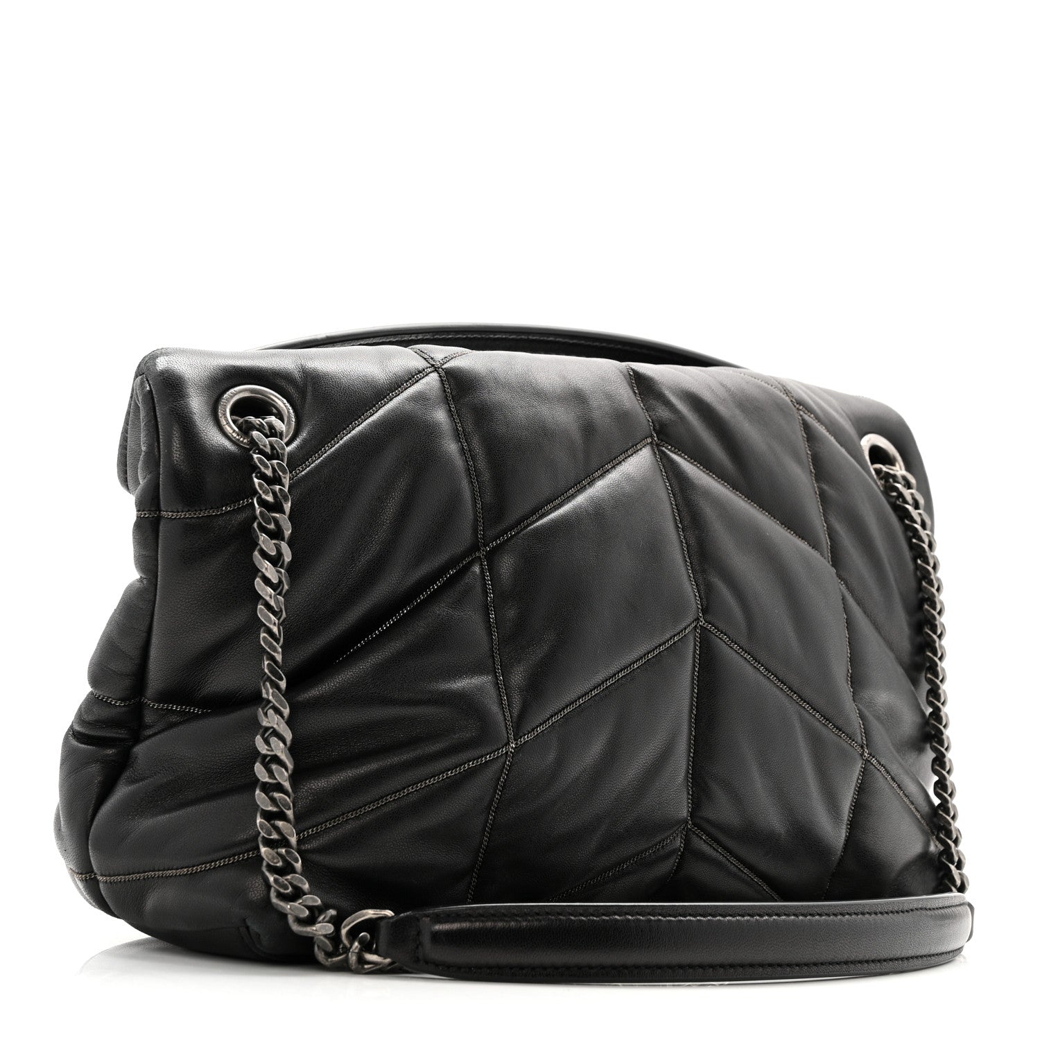 Saint Laurent Lambskin Quilted Metal Small Loulou Puffer Monogram Chain Satchel  Black 3 of 14