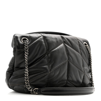 Saint Laurent Lambskin Quilted Metal Small Loulou Puffer Monogram Chain Satchel  Black 3 of 14