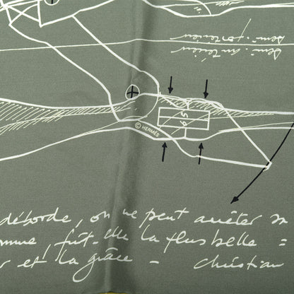 Hermes Silk Le Pegase d'Hermes Cut Wash 140 Scarf Kaki Gris Perle Or 5 of 6