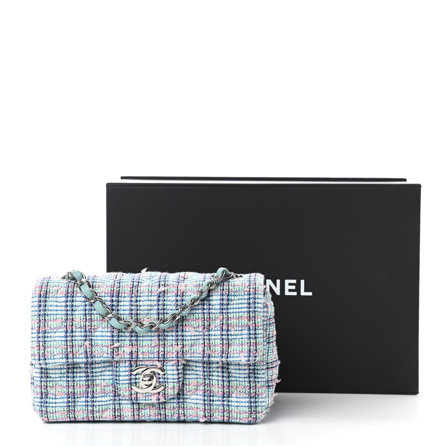 Chanel Tweed Quilted Mini Rectangular Flap Blue 10 of 10