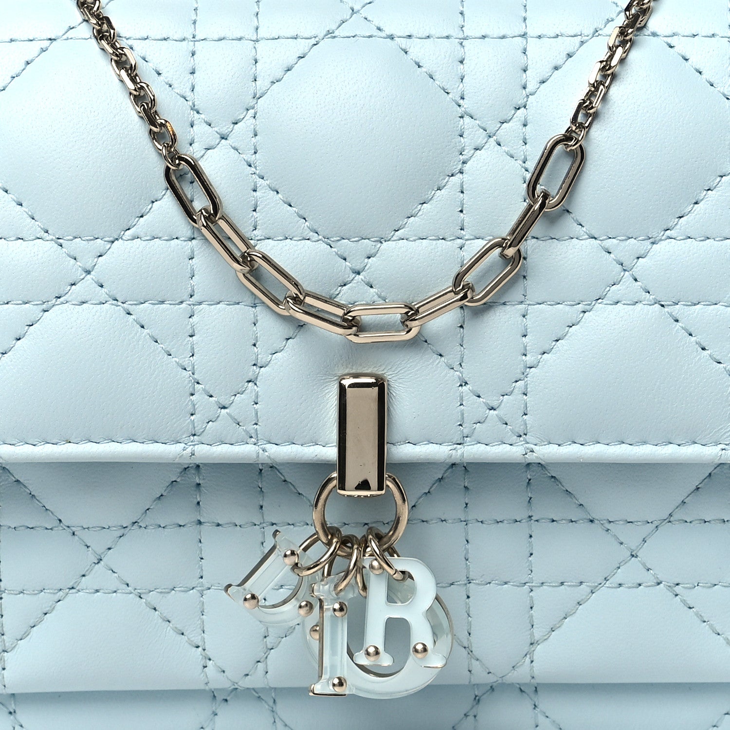 Christian Dior Lambskin Cannage Lady Dior Chain Pouch Light Blue 8 of 11