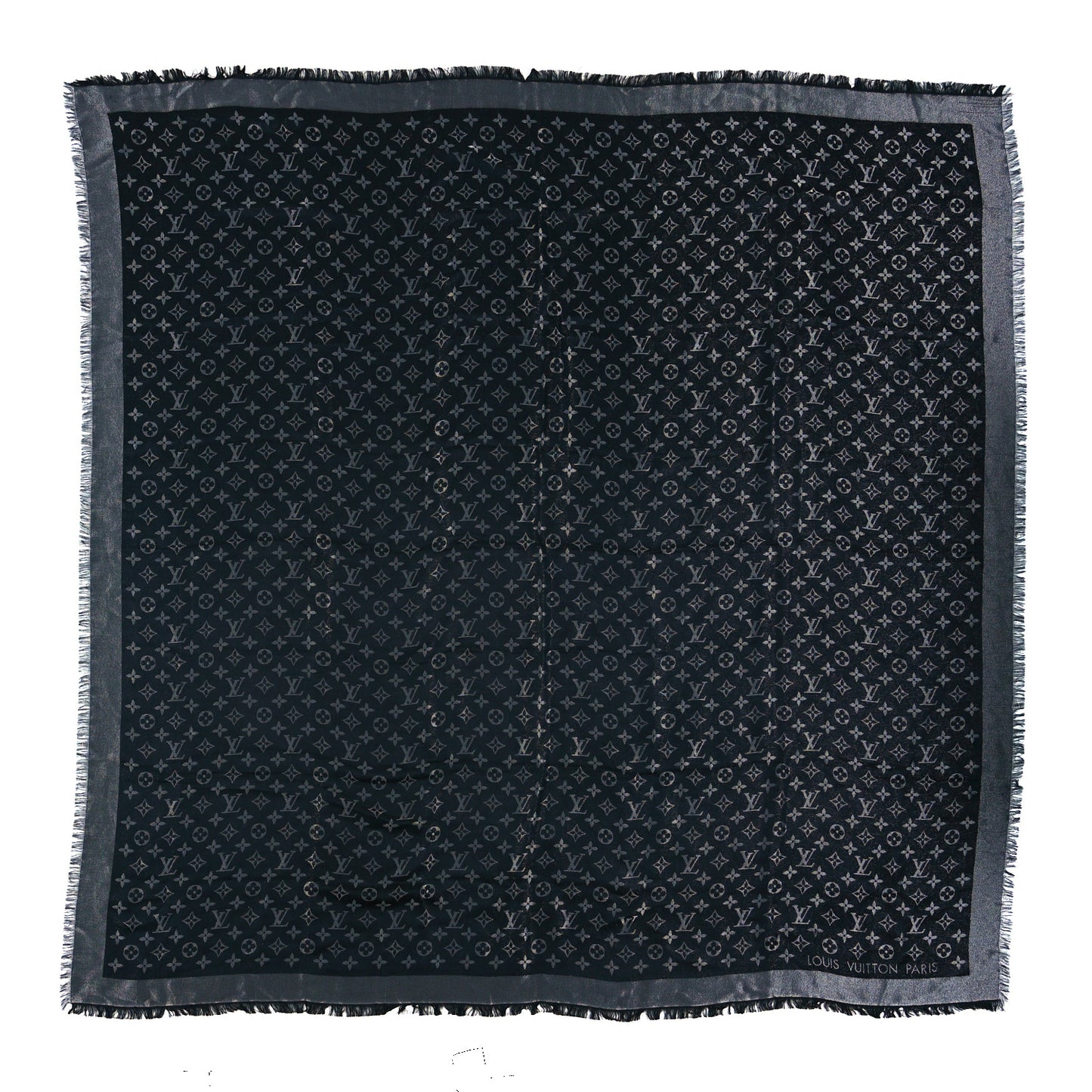 Silk Wool So Shine Monogram Shawl Grey Black