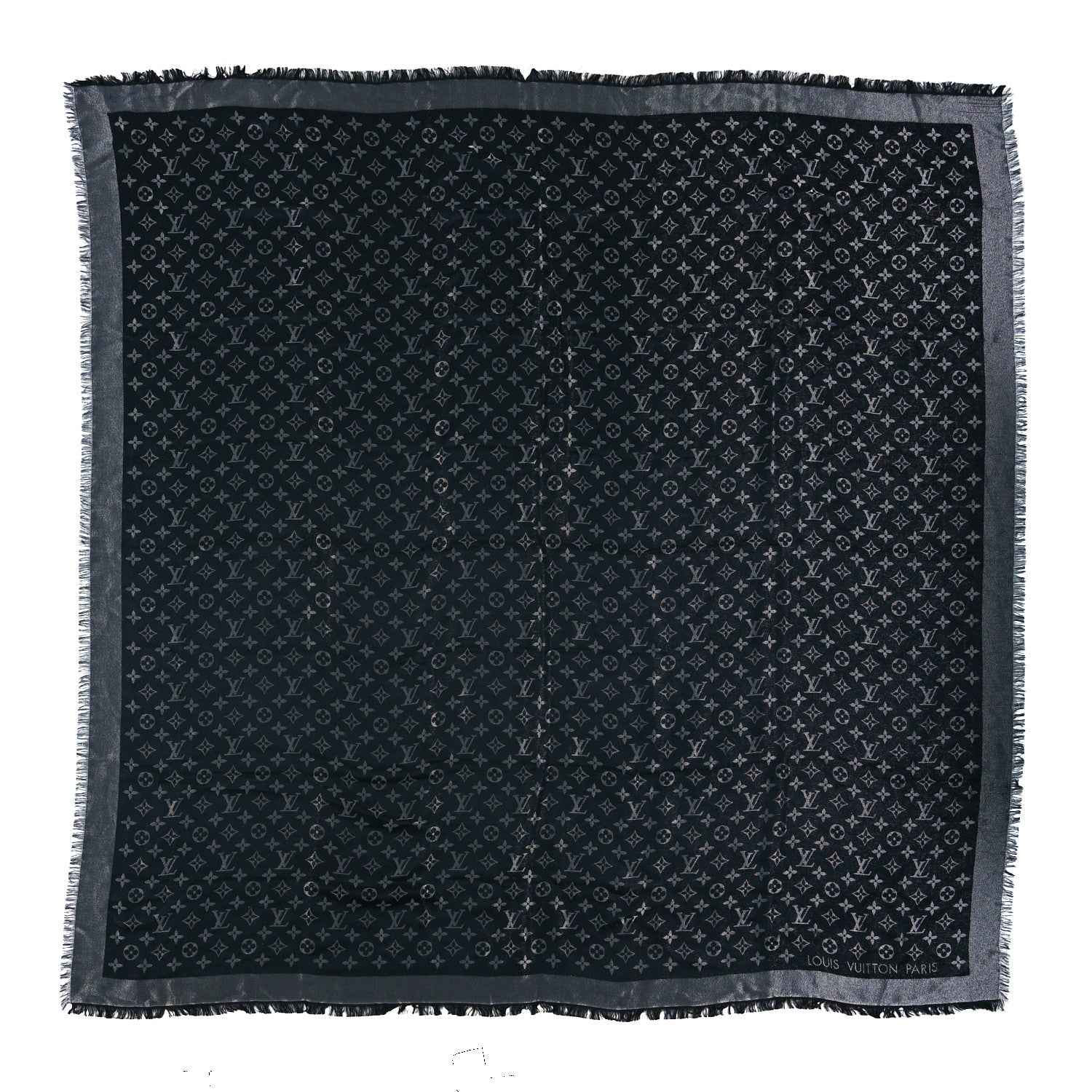 Louis Vuitton Silk Wool So Shine Monogram Shawl Grey Black 2 of 6