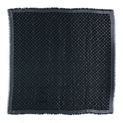 Louis Vuitton Silk Wool So Shine Monogram Shawl Grey Black 2 of 6